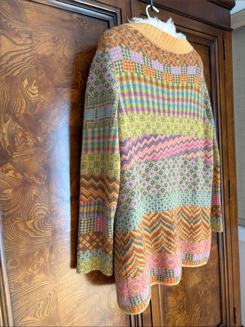IVKO Extrafine Lambswool Patchwork Cardigan Wrap Sweater Boho MultiColor M Flaws